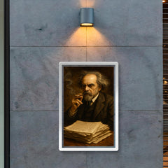 Nikolai Berdyaev smoking beside manuscript pages poster 2