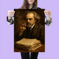 Nikolai Berdyaev smoking beside manuscript pages poster 3