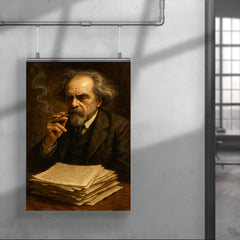 Nikolai Berdyaev smoking beside manuscript pages poster 4