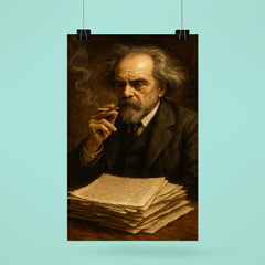 Nikolai Berdyaev smoking beside manuscript pages poster 6