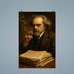 Nikolai Berdyaev smoking beside manuscript pages poster 9