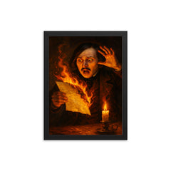 Nikolai Gogol burning manuscript in candle panic framed print on a plain backdrop in size 12"x16".