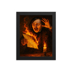 Nikolai Gogol burning manuscript in candle panic framed print on a plain backdrop in size 8"x10".