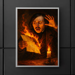 Nikolai Gogol burning manuscript in candle panic poster 5