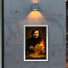 Nikolai Gogol burning manuscript pages poster 2