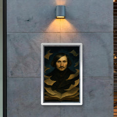 Nikolai Gogol nocturnal portrait with fluttering manuscript pages poster 2