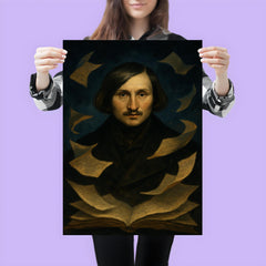 Nikolai Gogol nocturnal portrait with fluttering manuscript pages poster 3