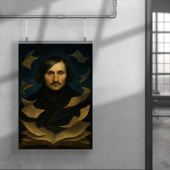 Nikolai Gogol nocturnal portrait with fluttering manuscript pages poster 4
