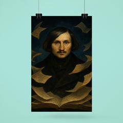 Nikolai Gogol nocturnal portrait with fluttering manuscript pages poster 6