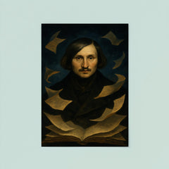 Nikolai Gogol nocturnal portrait with fluttering manuscript pages poster 8