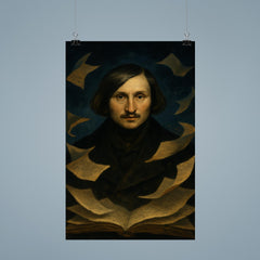 Nikolai Gogol nocturnal portrait with fluttering manuscript pages poster 9