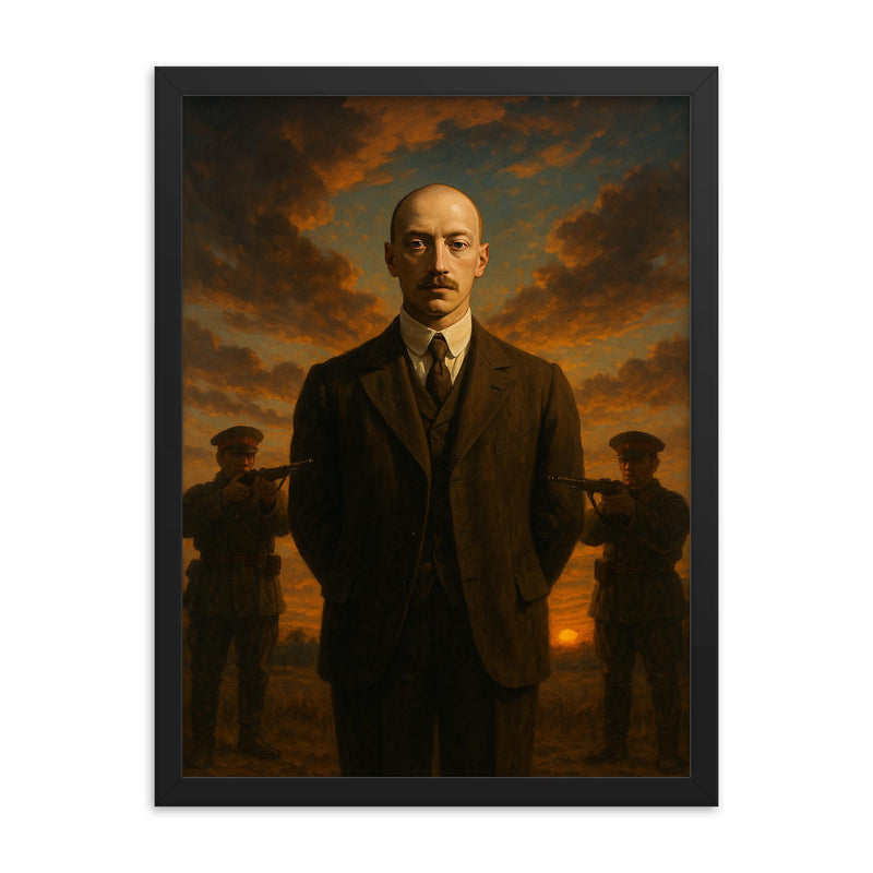 Nikolai Gumilev before the firing squad dawn framed print on a plain backdrop in size 18