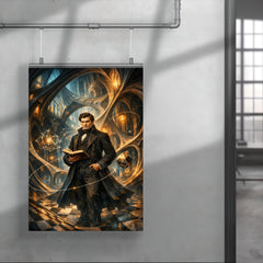 Nikolai Lobachevsky in warped geometric cathedral hall poster 4