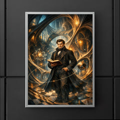 Nikolai Lobachevsky in warped geometric cathedral hall poster 5