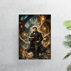 Nikolai Lobachevsky in warped geometric cathedral hall poster 7