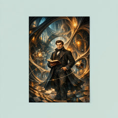 Nikolai Lobachevsky in warped geometric cathedral hall poster 8