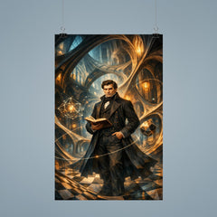 Nikolai Lobachevsky in warped geometric cathedral hall poster 9