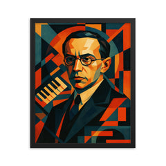 Nikolai Roslavets constructivist composer portrait framed print on a plain backdrop in size 16"x20".