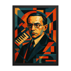 Nikolai Roslavets constructivist composer portrait framed print on a plain backdrop in size 18"x24".