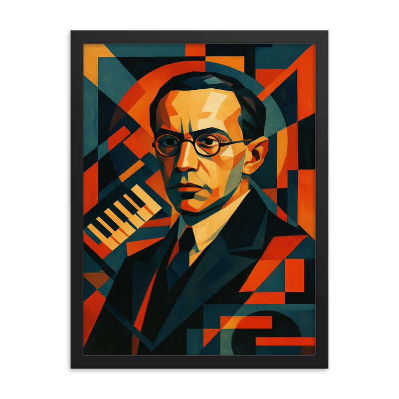 Nikolai Roslavets constructivist composer portrait framed print on a plain backdrop in size 18