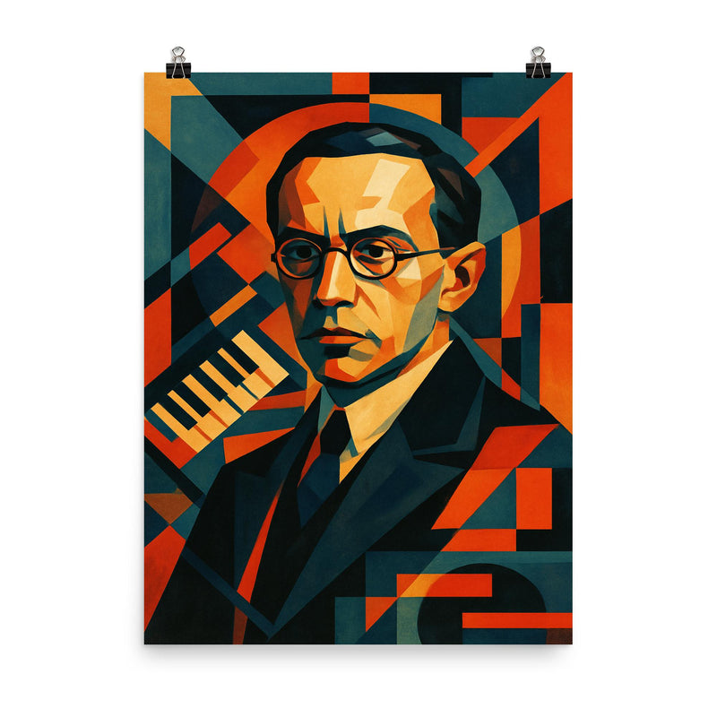 Nikolai Roslavets constructivist composer portrait poster on a plain backdrop in size 8