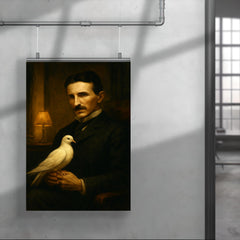 Nikolai Tesla pigeon companion in dim hotel room poster 4