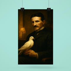 Nikolai Tesla pigeon companion in dim hotel room poster 6