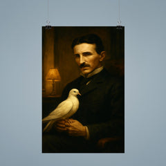 Nikolai Tesla pigeon companion in dim hotel room poster 9