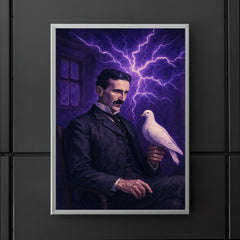 Nikolai Tesla pigeon room with violet electric aura poster 5