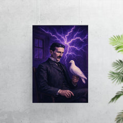Nikolai Tesla pigeon room with violet electric aura poster 7