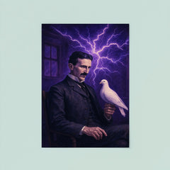Nikolai Tesla pigeon room with violet electric aura poster 8