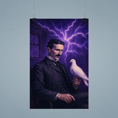 Nikolai Tesla pigeon room with violet electric aura poster 9