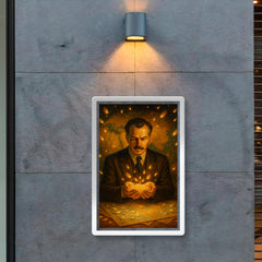 Nikolai Vavilov among glowing seeds and maps poster 2
