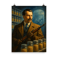 Nikolai Vavilov guarding seed vault futures poster on a plain backdrop in size 8"x10".