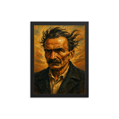 Nikos Kazantzakis windswept portrait framed print on a plain backdrop in size 12"x16".