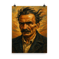 Nikos Kazantzakis windswept portrait poster on a plain backdrop in size 8"x10".