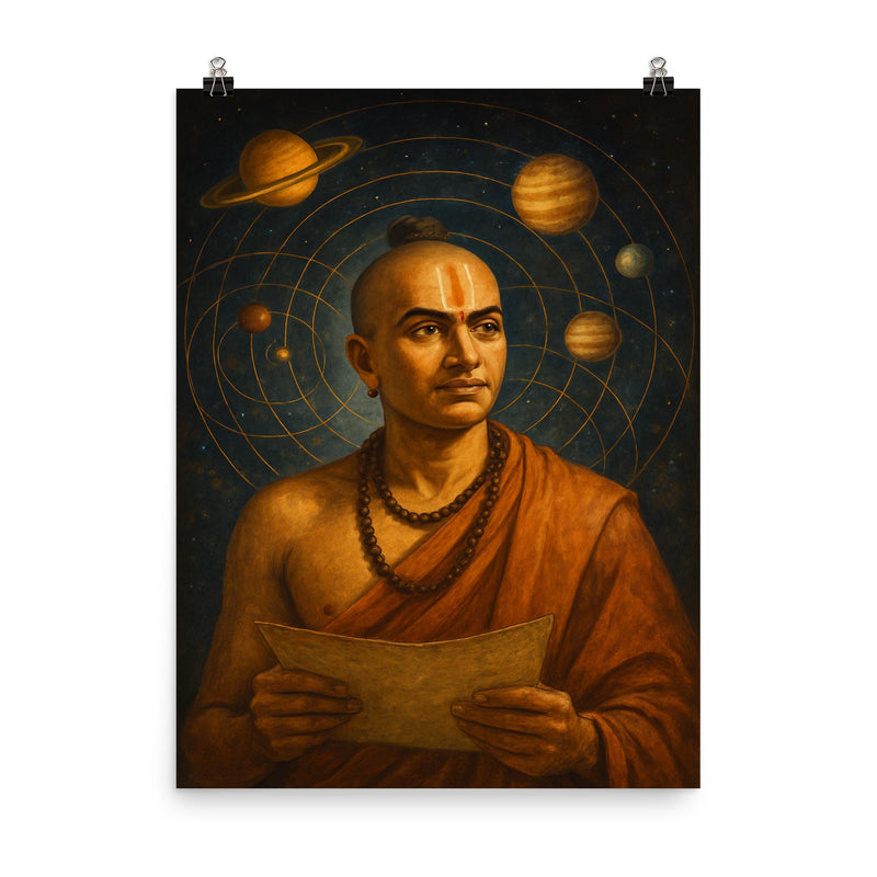Nilakantha Somayaji under planetary orbit diagrams poster on a plain backdrop in size 8