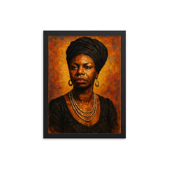 Nina Simone framed print on a plain backdrop in size 12"x16".