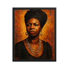 Nina Simone framed print on a plain backdrop in size 16"x20".