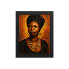 Nina Simone framed print on a plain backdrop in size 8"x10".