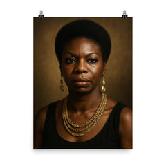 Nina Simone portrait poster on a plain backdrop in size 8"x10".