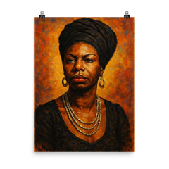 Nina Simone poster on a plain backdrop in size 8"x10".