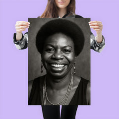 Nina Simone smiling, black and white portrait poster 3