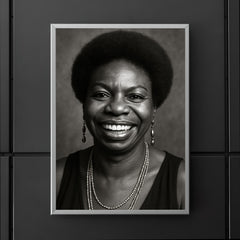 Nina Simone smiling, black and white portrait poster 5