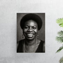 Nina Simone smiling, black and white portrait poster 7