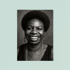 Nina Simone smiling, black and white portrait poster 8