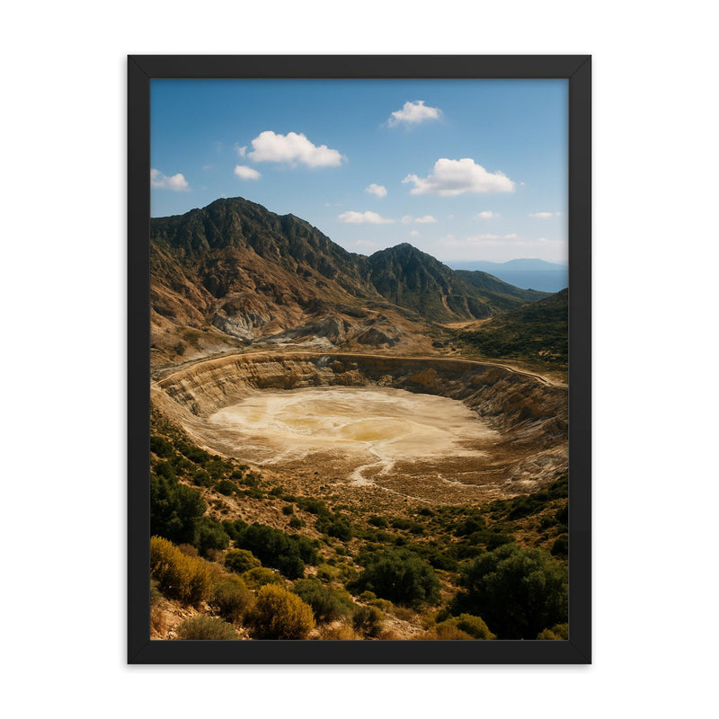 Nisyros Volcano Caldera Greece framed print on a plain backdrop in size 18