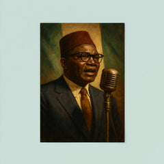 Nnamdi Azikiwe broadcasting independence speech through vintage microphone poster 8