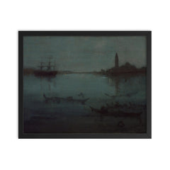Nocturne in Blue and Silver - The Lagoon by James Abbott McNeill Whistler, 1880 framed print on a plain backdrop in size 16"x20".