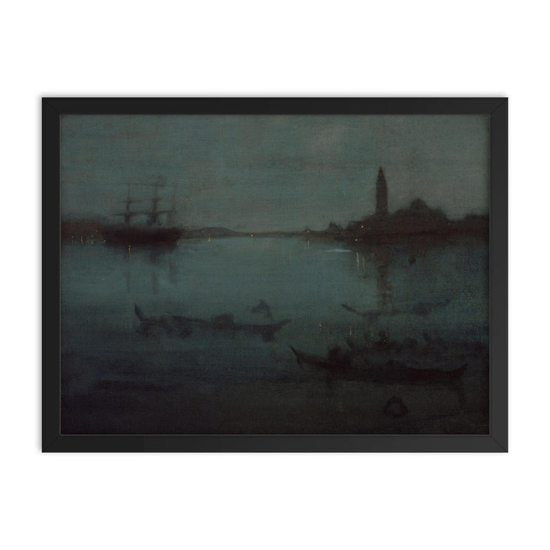 Nocturne in Blue and Silver - The Lagoon by James Abbott McNeill Whistler, 1880 framed print on a plain backdrop in size 18